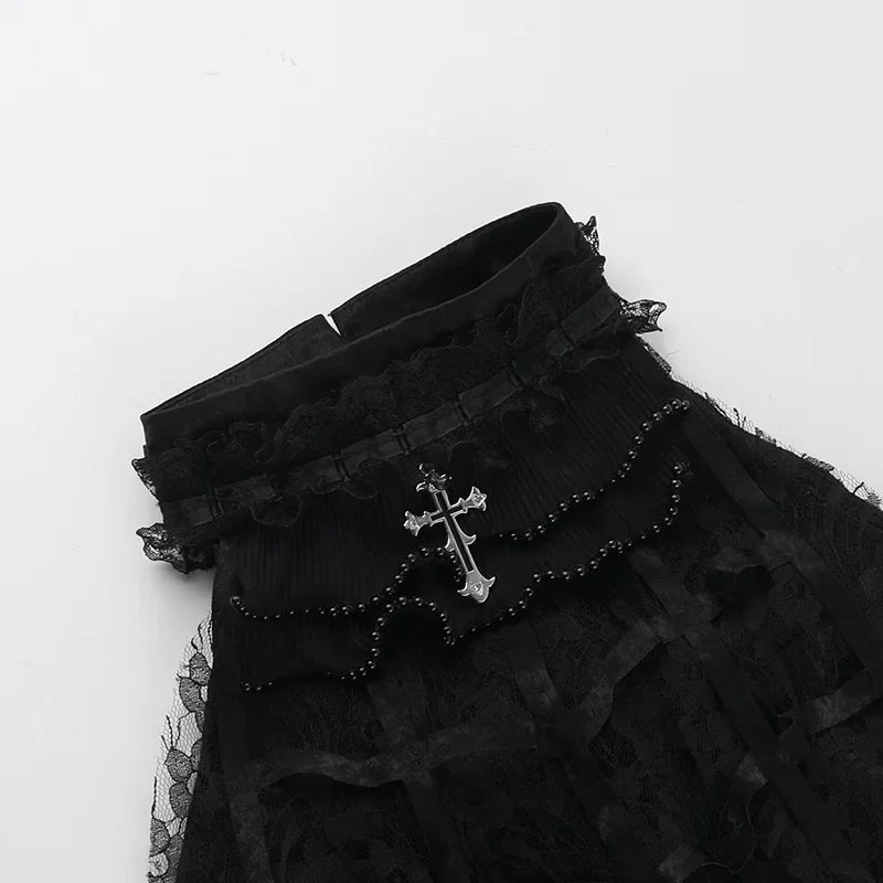 Nostalgic Lace Gothic Crop Tank for Retro Street Style