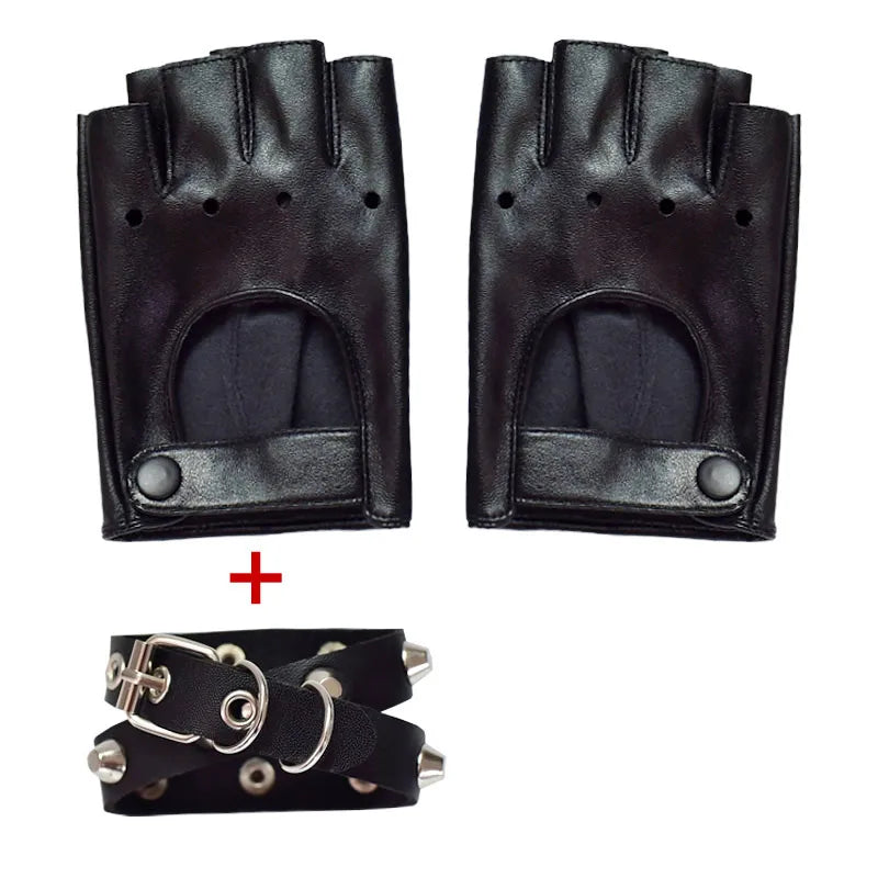 Spice Punk Gothic Half Finger Leather Gloves