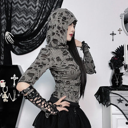 Goth Cut Out Long Sleeve Hoodie