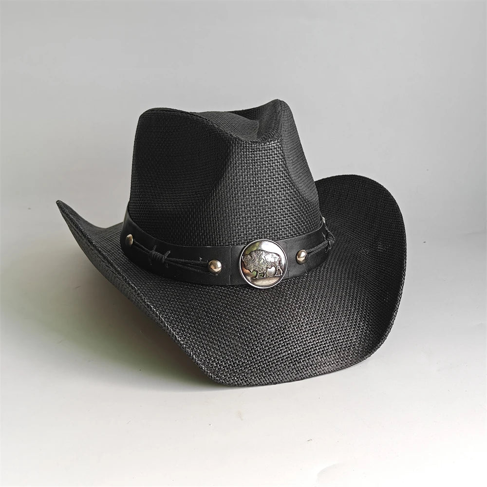 Western Cowboy Hat — Unisex Straw Wide Brim