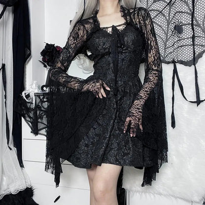 Lace Charm: Flared Sleeve Crop Top