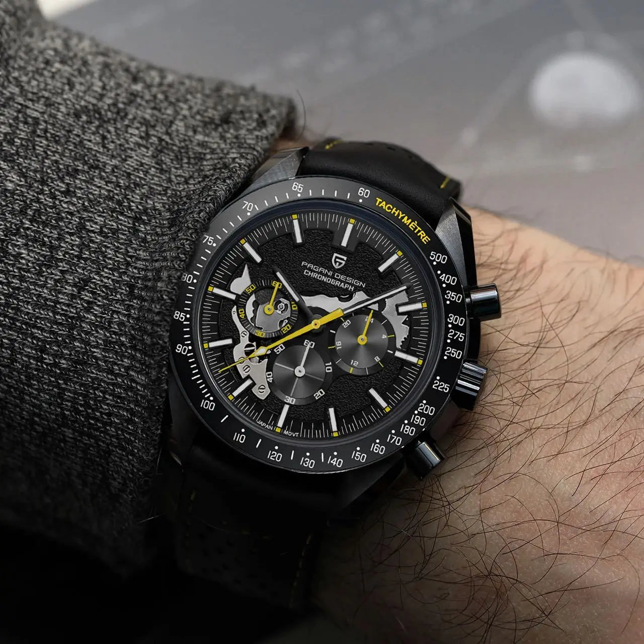 Pagani Moon Black Skeleton Quartz Chrono Watch