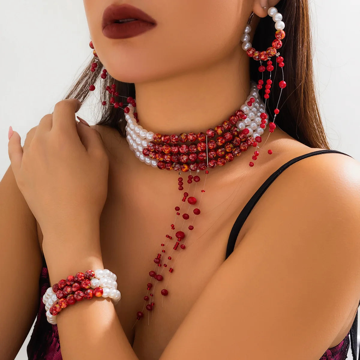 Dripping Blood Imitation Pearls Multi-layer Necklace