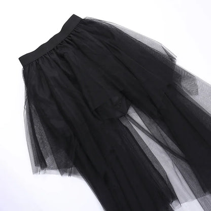 Gothic Mesh High-Waisted Asymmetrical Skirt