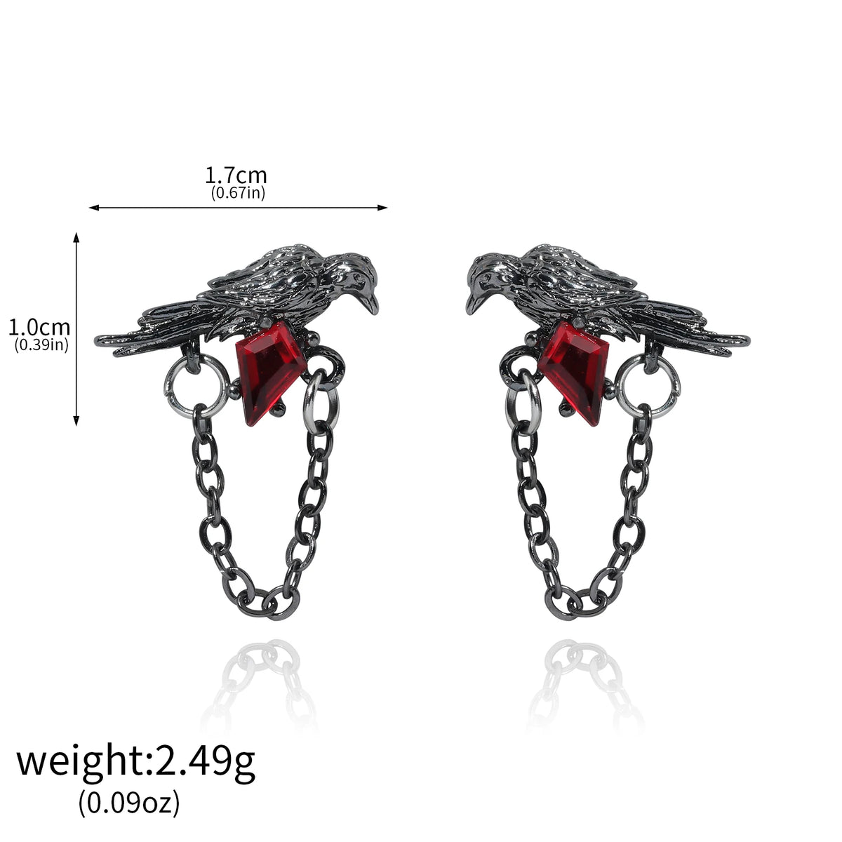 Black Crow Drop Earrings — Gothic Punk Chain