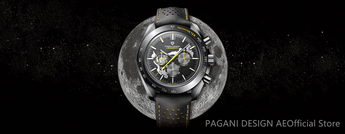 Pagani Moon Black Skeleton Quartz Chrono Watch