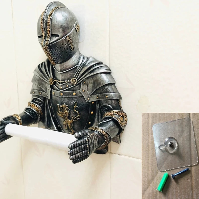 Medieval Statue Knight Toilet Paper Dispenser Wall Mounted Tissue Roll Holder Gothic Decor Paper Towel Holder Durable Q84D