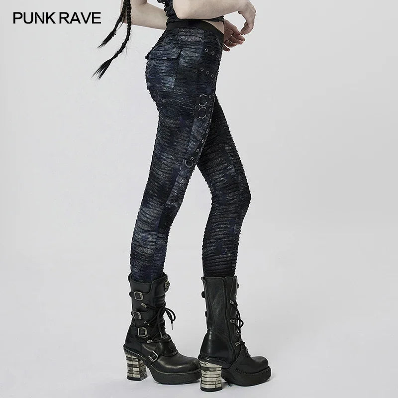 Gothic Ripped Tie-dye Decayed Leggings Punk Daily Skinny Trouser