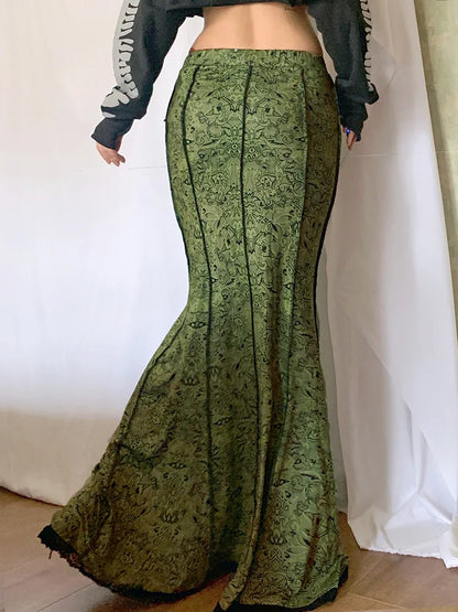 Vintage Fashion Elegant Green Trumpet Long Skirt