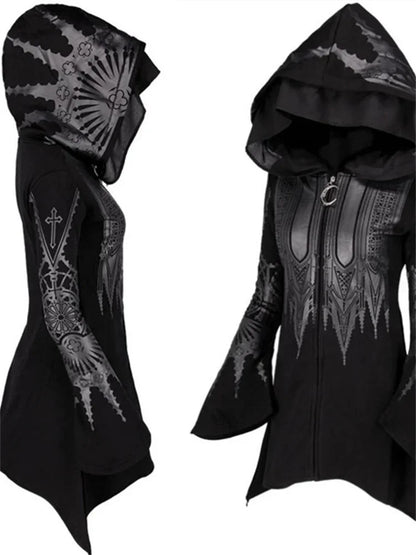 Street Goth Punk Style Black Long Hooded