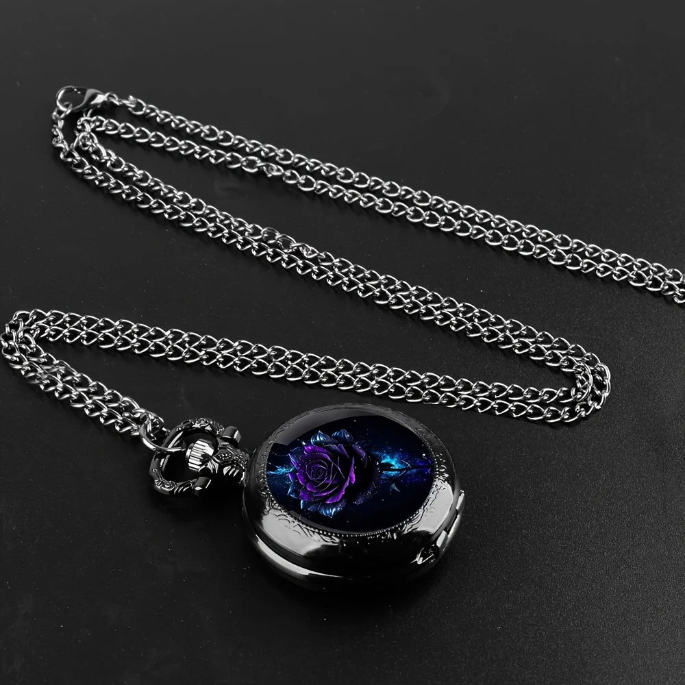 Name: Retro Orchid Quartz Pocket Watch & Necklace