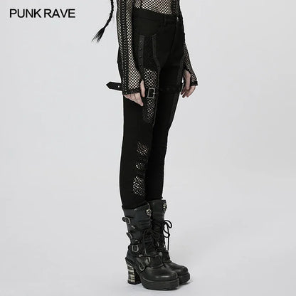 Punk Rave Women's Mesh & Denim Slim Pants