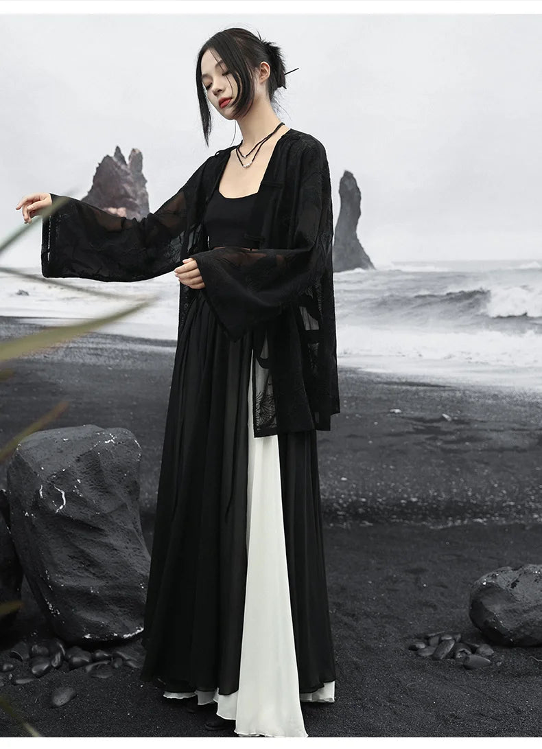 Summer Elegance: Crane Emblem Black Jacket for Women