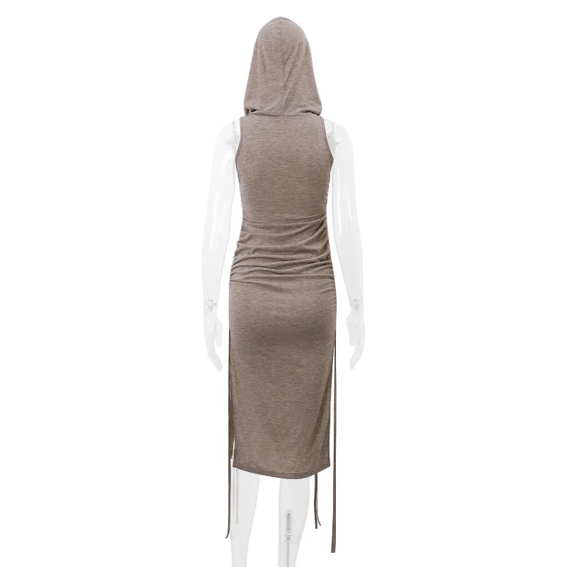 Dusk Charm Hooded Drawstring Dress