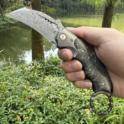 Topwell VG10 Damascus Claw Knife & Leather Sheath