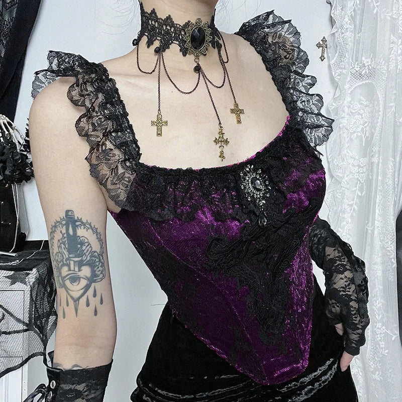 Goth Dark Gorgeous Romantic Gothic Velvet Tank Tops Vintage