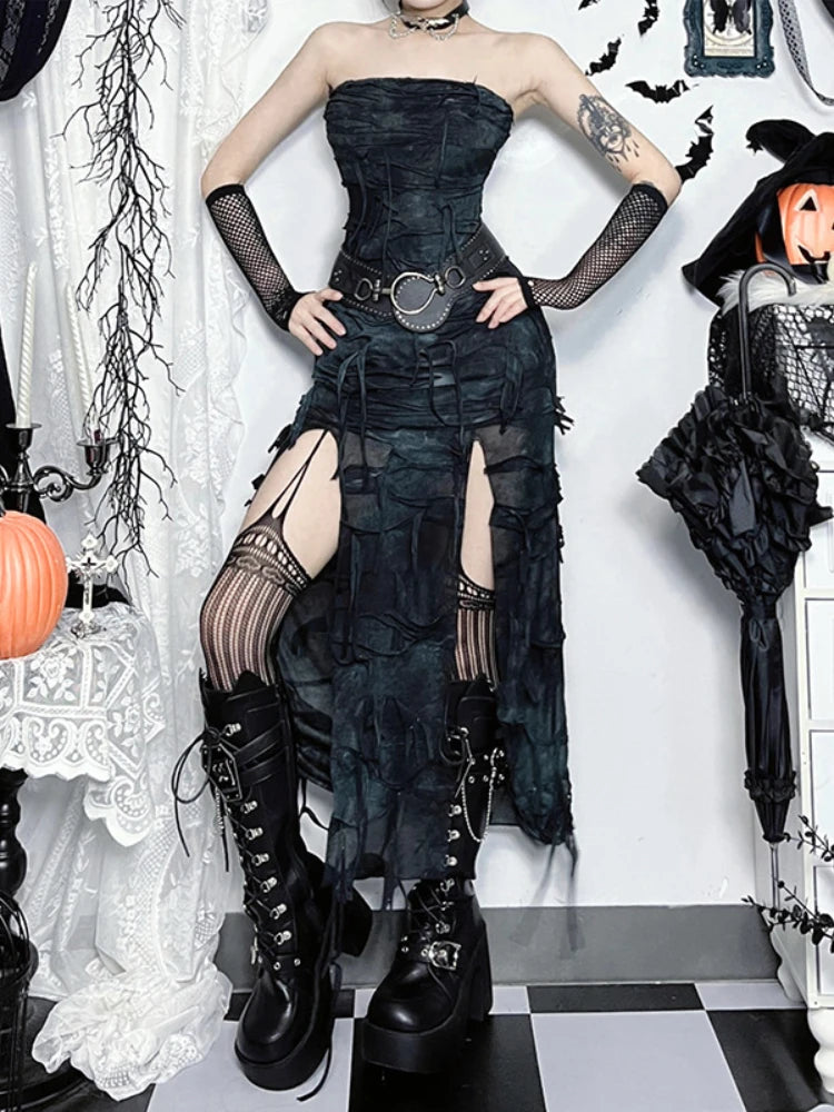 Hole Strapless Grunge Dress