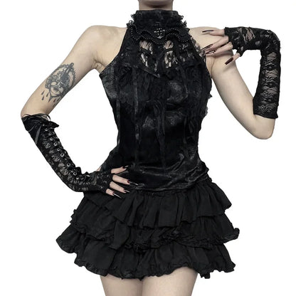 Nostalgic Lace Gothic Crop Tank for Retro Street Style