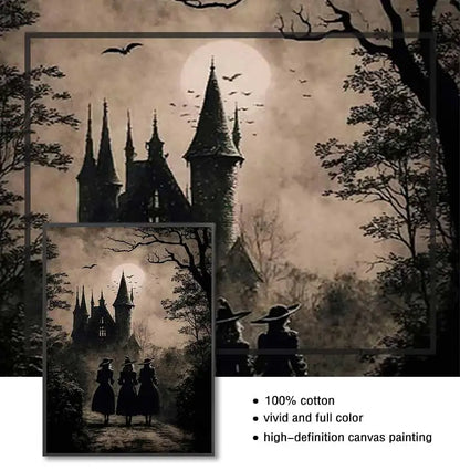 Spooky Retro Wall Art: Witch & Crow Canvas