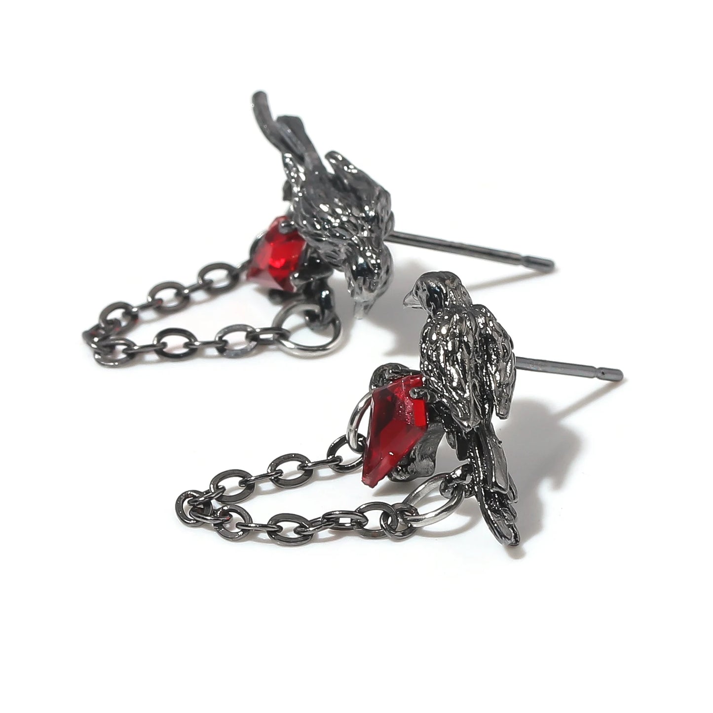 Black Crow Drop Earrings — Gothic Punk Chain