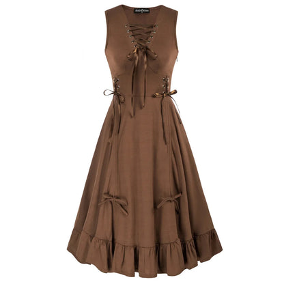 Gothic Dress Lace Up Ruffled Sleeveless High Low Dress