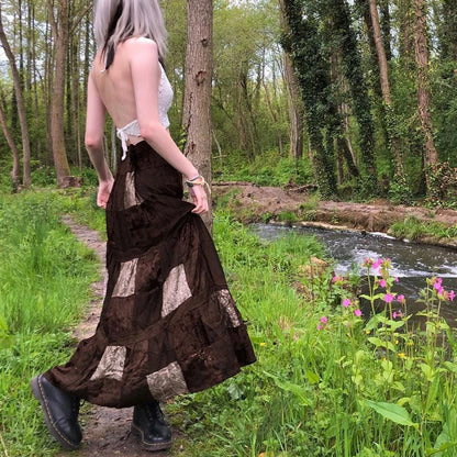 Elegant Pleated Brown A-Line Skirt for Women