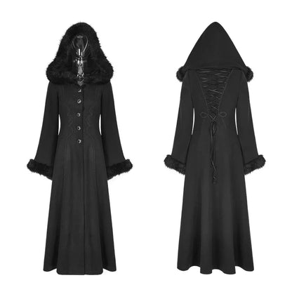 Gothic Winter Coat Women Black Disc Flowers