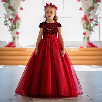 Girls' Dresses Bridesmaid Sequin Long Princess