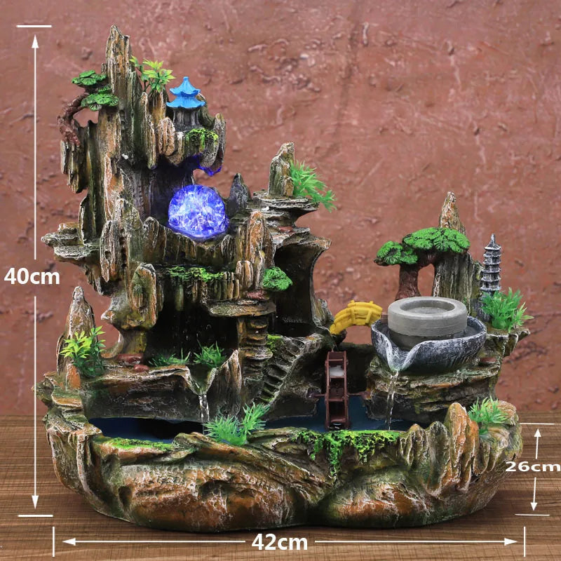 Mountain View Rockery Fountain Water Circulation Small Fish Tank Garden Bonsai Decoration Lucky Feng Shui Ornaments & Humidifier