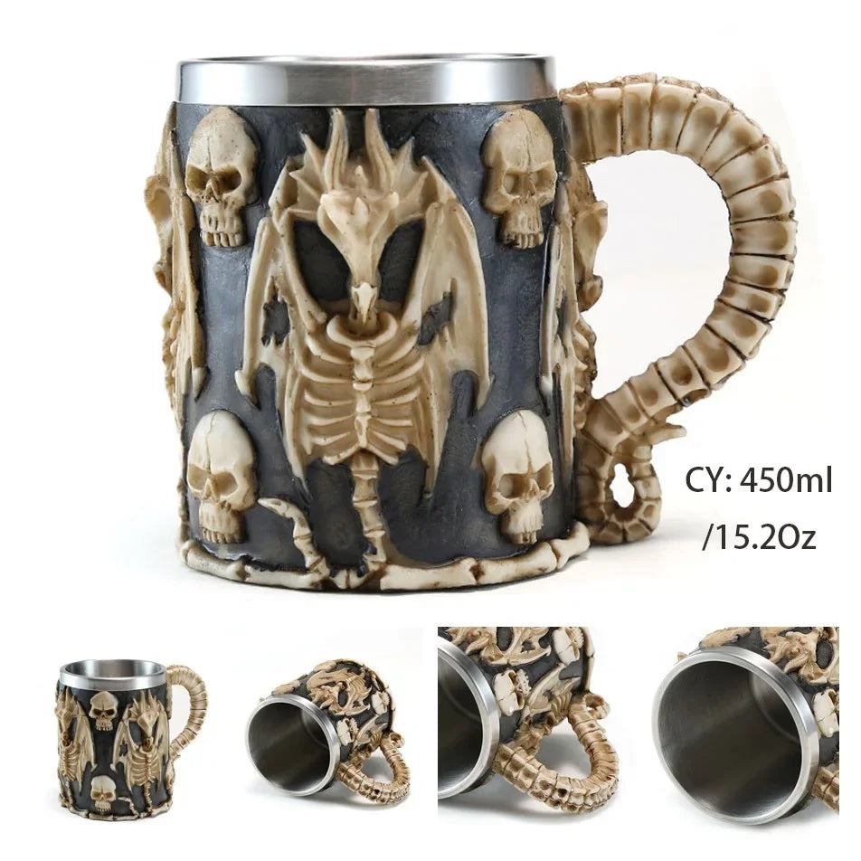 Medieval Dragon Resin Stainless Steel Mug 600ml Retro