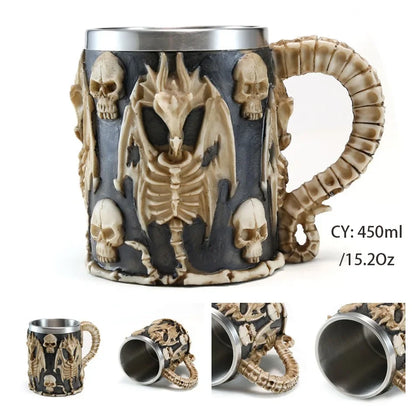 Medieval Dragon Resin Stainless Steel Mug 600ml Retro