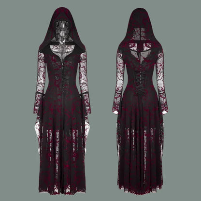 Product Name: Gothic Flame Hooded Lace Dress