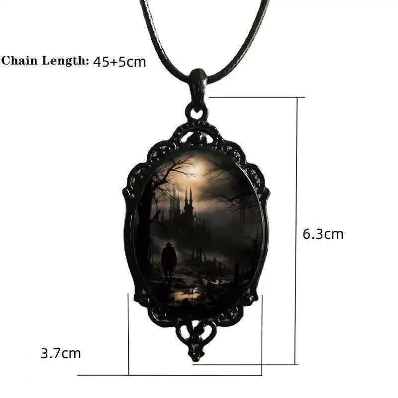 Gothic Retro Castle Cameo Necklace