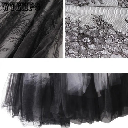 Luxury Soft Tulle Skirt Lace Stitching Vintage