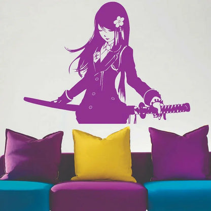 Samurai Schoolgirl Katana Japanese Akai Anime Wall Sticker