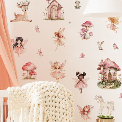 Cartoon Cute Fairy Mushroom House Plant Wall Sticker Flower Elves