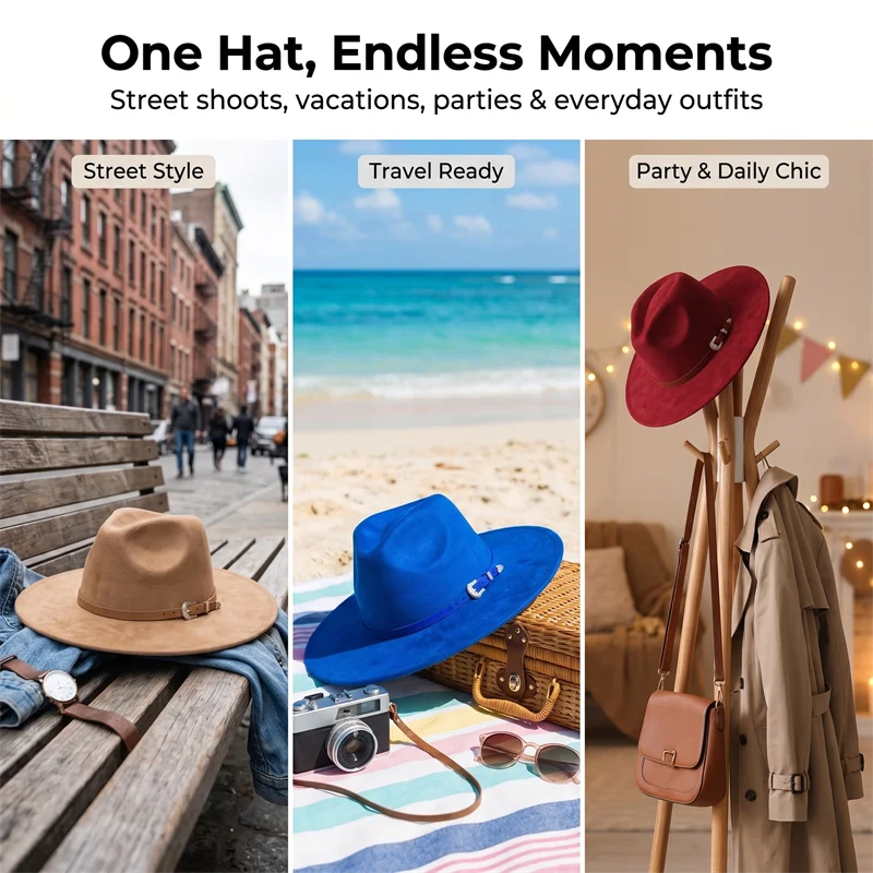 Wide Brim Suede Fedora — 36 Colors