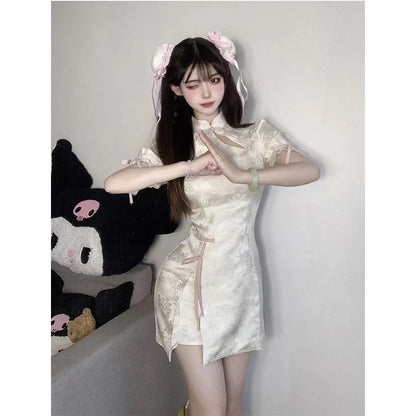 Elegant Tie-Dye Cheongsam Mini Dress