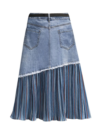 Denim Skirt High Waist Patchwork