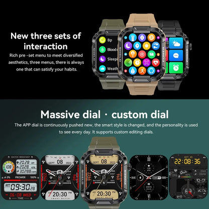 Rugged Military Smart Watch Men For Android IOS Ftiness Watches Ip68 Waterproof 1.85'' AI Voice Bluetooth Call Smartwatch 2023