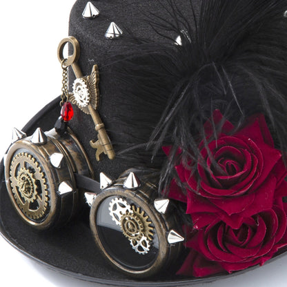 Victorian Steampunk Hat with Rose Chain & Feathers
