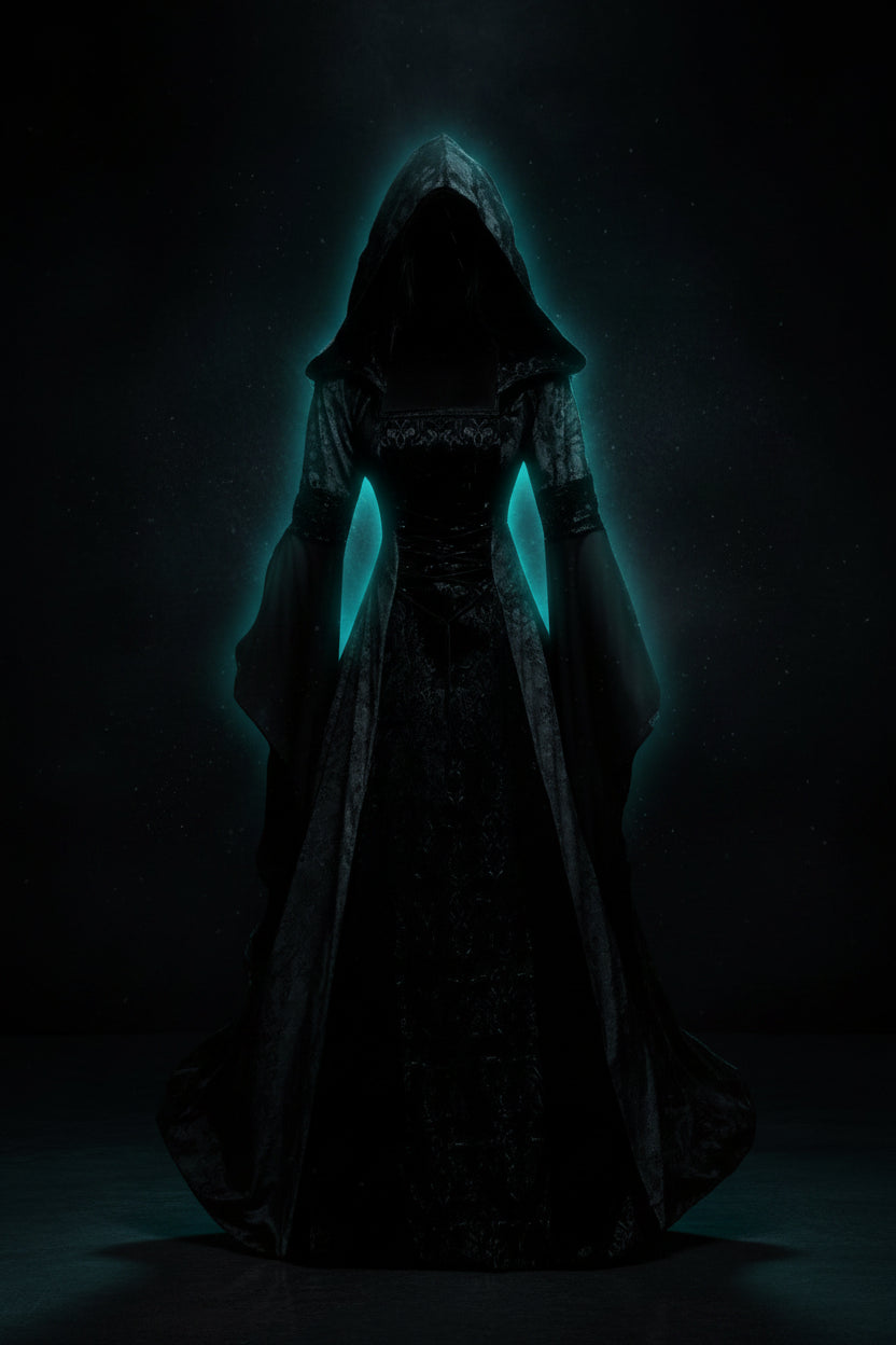 Gothic Hooded Flare Sleeve Maxi Dress