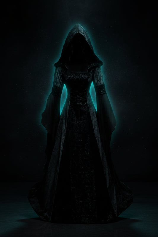 Gothic Hooded Flare Sleeve Maxi Dress