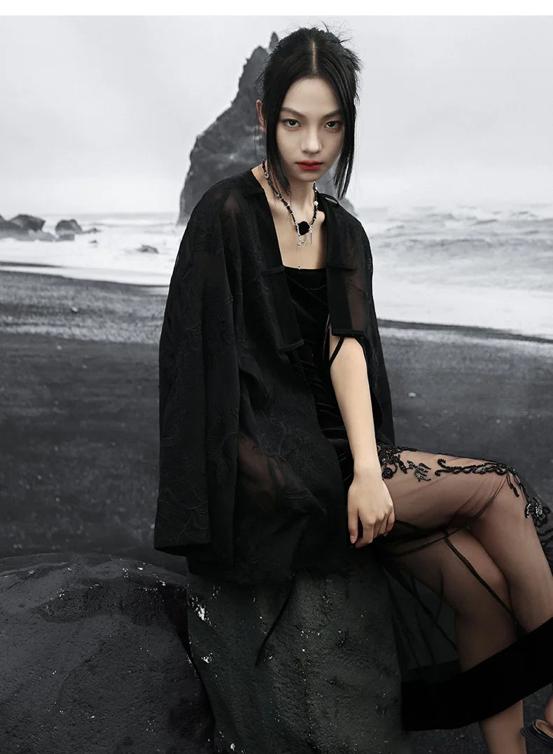 Summer Elegance: Crane Emblem Black Jacket for Women