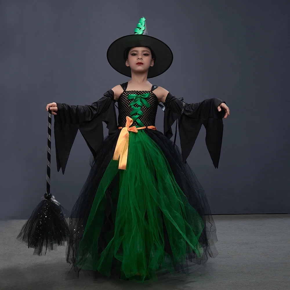 Fairytale Green Witch Dress with Hat Broom