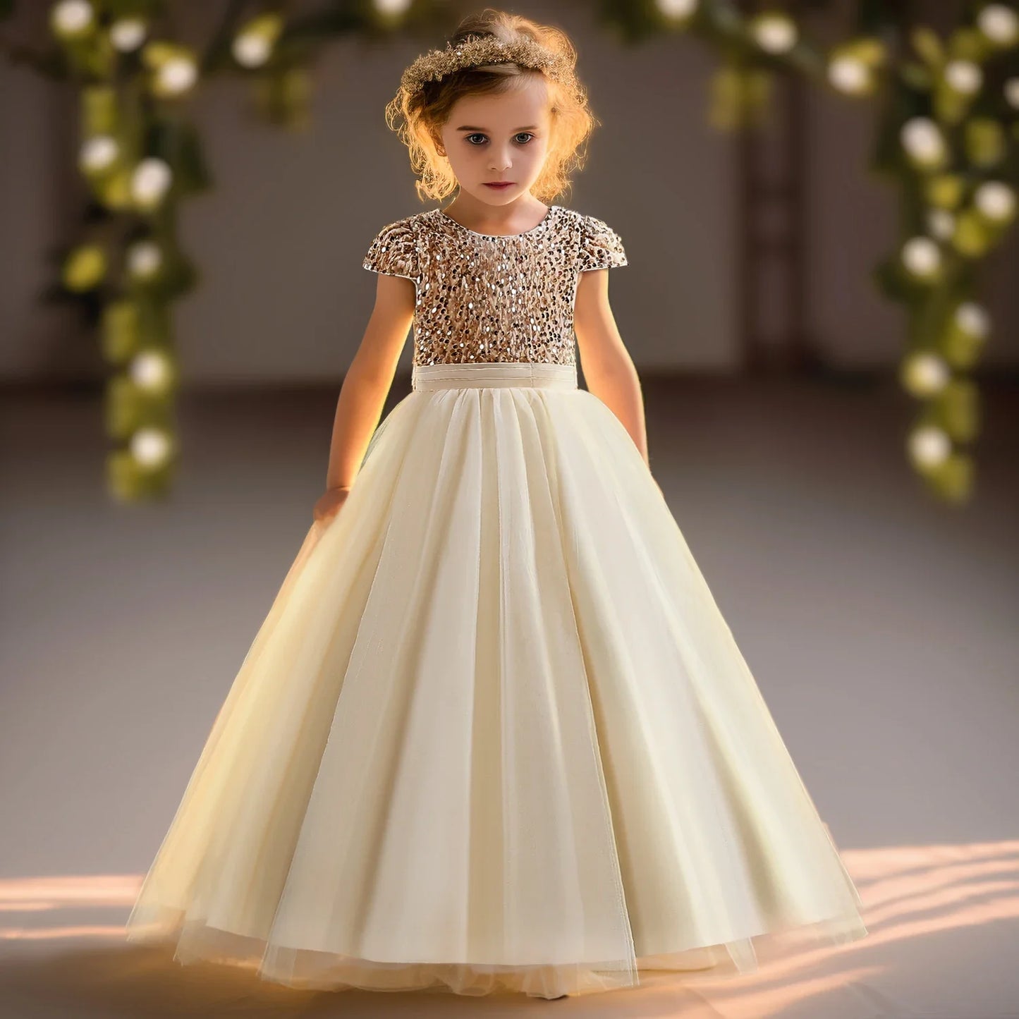 Girls' Dresses Bridesmaid Sequin Long Princess