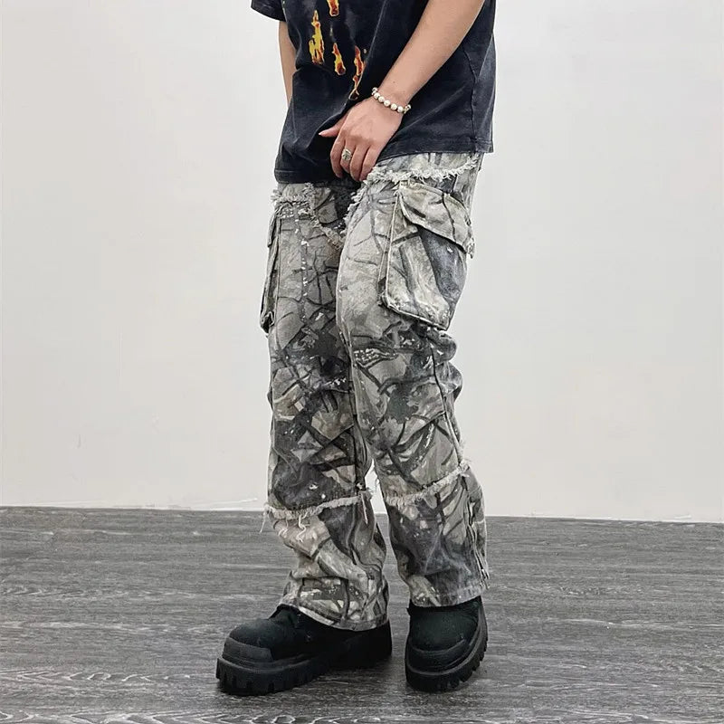 Baggy Flare Jeans Cargo Pants Men