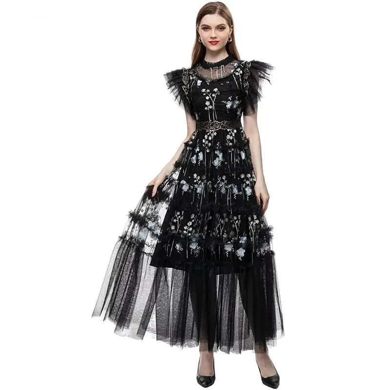 Fashion Runway Black Vintage Long Dress