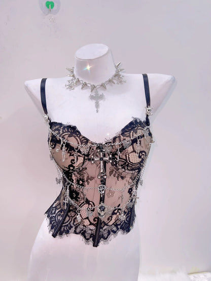 Gothic Y2K Lace Crop Tank