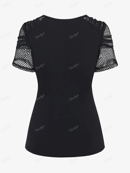 Gothic Plus-Size Fishnet Zipper Top for Summer Fun